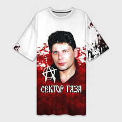 Футболка женская длинная Юрий Хой бело-красный фон, цвет: 3D-принт