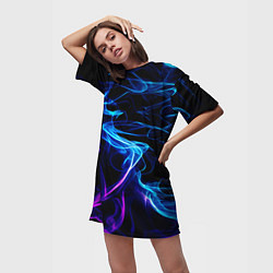 Футболка женская длинная Color blue pink, цвет: 3D-принт — фото 2