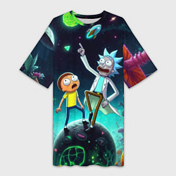 Футболка женская длинная Рик и Морти на планете сказочных грибов, цвет: 3D-принт