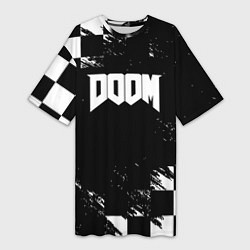 Футболка женская длинная Doom краски клетка, цвет: 3D-принт