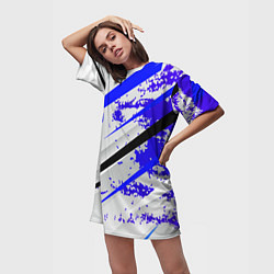 Футболка женская длинная Color white blue, цвет: 3D-принт — фото 2