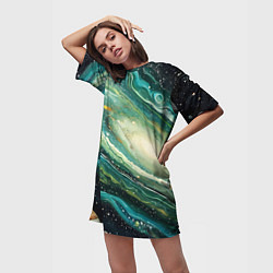 Футболка женская длинная Зеленая вселенная, цвет: 3D-принт — фото 2