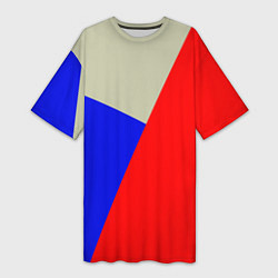 Футболка женская длинная Серо-сине-красный трёхцветный, цвет: 3D-принт