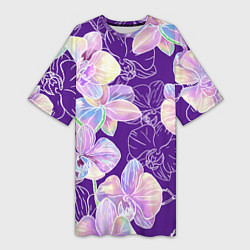 Футболка женская длинная Японские акварельные орхидеи, цвет: 3D-принт