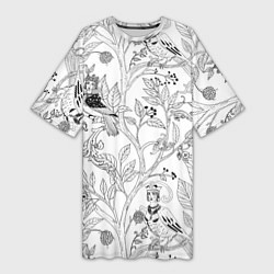 Футболка женская длинная Птицы Сирин, цвет: 3D-принт