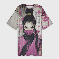Футболка женская длинная Милина в японском стиле, цвет: 3D-принт