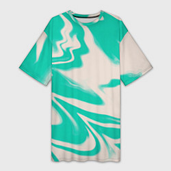 Футболка женская длинная Color white turquoise, цвет: 3D-принт