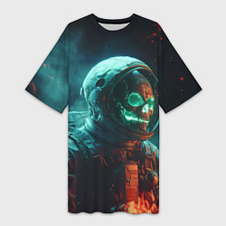 Футболка женская длинная Череп космонавта в скафандре, цвет: 3D-принт