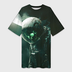 Женская длинная футболка Скелет космонавта в космосе