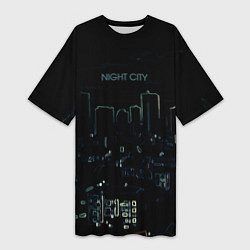 Футболка женская длинная Night city чёрный стилизованный, цвет: 3D-принт