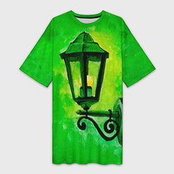 Футболка женская длинная Уличный зелёный фонарь, цвет: 3D-принт