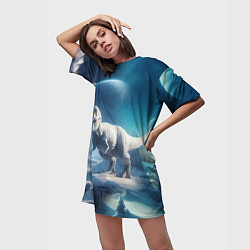 Футболка женская длинная Снежный динозавр - история вымирания, цвет: 3D-принт — фото 2