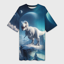 Футболка женская длинная Снежный динозавр - история вымирания, цвет: 3D-принт
