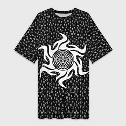 Футболка женская длинная Языческий узорный крест и руны, цвет: 3D-принт