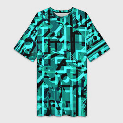 Футболка женская длинная Неоновый голубой объёмный эффект, цвет: 3D-принт