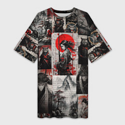 Футболка женская длинная Japanese samurai art, цвет: 3D-принт