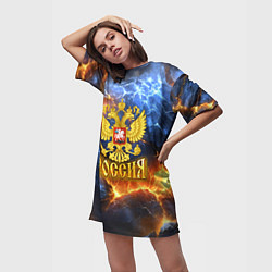 Футболка женская длинная Россия герб и огонь, цвет: 3D-принт — фото 2