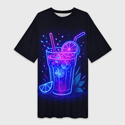 Футболка женская длинная Неоновый фруктовый коктейль, цвет: 3D-принт