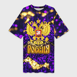 Футболка женская длинная Россия - фиолетовая текстура, цвет: 3D-принт