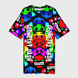 Женская длинная футболка Geometry dash neon gradient