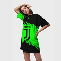 Футболка женская длинная Juventus черные краски, цвет: 3D-принт — фото 2