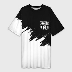 Футболка женская длинная Barcelona черно белые краски, цвет: 3D-принт