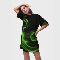 Футболка женская длинная Green black, цвет: 3D-принт — фото 2