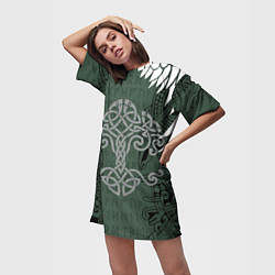 Футболка женская длинная Древние руны и древо жизни с крыльями, цвет: 3D-принт — фото 2