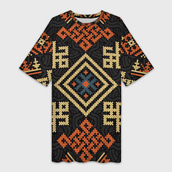 Футболка женская длинная Древний узор с защитными символами, цвет: 3D-принт