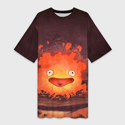 Футболка женская длинная Кальцифер акварель, цвет: 3D-принт