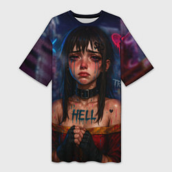 Футболка женская длинная Девушка с разбитым сердцем, цвет: 3D-принт