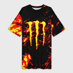 Футболка женская длинная Monster energy огненное лого, цвет: 3D-принт