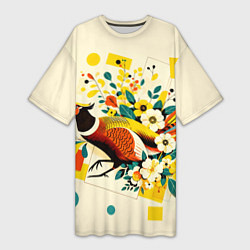 Футболка женская длинная Абстракция фазан, цвет: 3D-принт