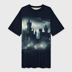 Футболка женская длинная Ночной замок графа Дракула, цвет: 3D-принт
