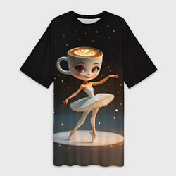 Футболка женская длинная Балерина Капучино, мем, Ballerina Cappuccina, цвет: 3D-принт