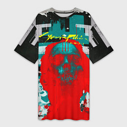 Футболка женская длинная Cyberpunk 2077 гранж, цвет: 3D-принт