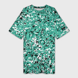 Футболка женская длинная Бирюзовый с чёрно-белыми пятнами, цвет: 3D-принт