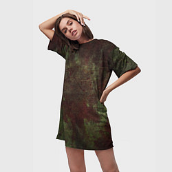 Футболка женская длинная Абстракция - green fabric soaked in red paint, цвет: 3D-принт — фото 2