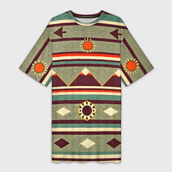 Футболка женская длинная Этнический мотив с горами, цвет: 3D-принт