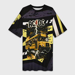 Футболка женская длинная ACDC в автобусе, цвет: 3D-принт