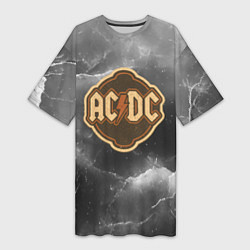 Футболка женская длинная ACDC ретро логотип, цвет: 3D-принт