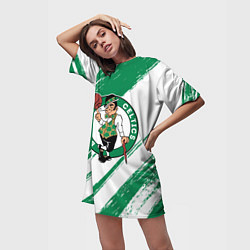 Футболка женская длинная Boston Celtics white and green, цвет: 3D-принт — фото 2
