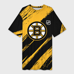 Футболка женская длинная Бостон Брюинз - брызги краски, цвет: 3D-принт