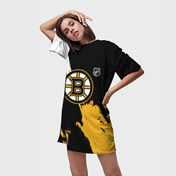 Футболка женская длинная Бостон Брюинз - разлитая краска, цвет: 3D-принт — фото 2