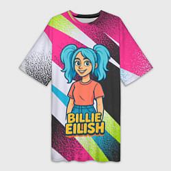 Женская длинная футболка Билли Айлиш в стиле мультфильма