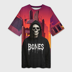 Футболка женская длинная Bones скелет, цвет: 3D-принт
