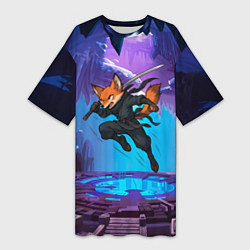 Футболка женская длинная Лис ниндзя в прыжке, цвет: 3D-принт
