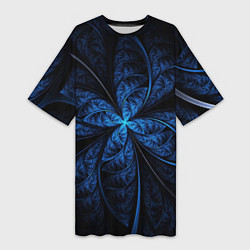 Футболка женская длинная Синий цветок, цвет: 3D-принт