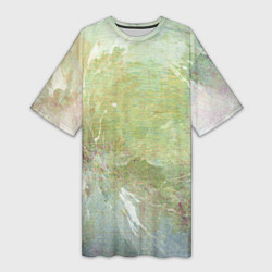 Футболка женская длинная Абстракция - white waves on green background, цвет: 3D-принт