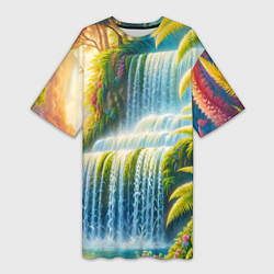 Футболка женская длинная Каскадный водопад, цвет: 3D-принт